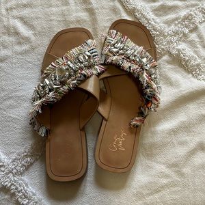 Rhinestone fringe flip flops. Size 7